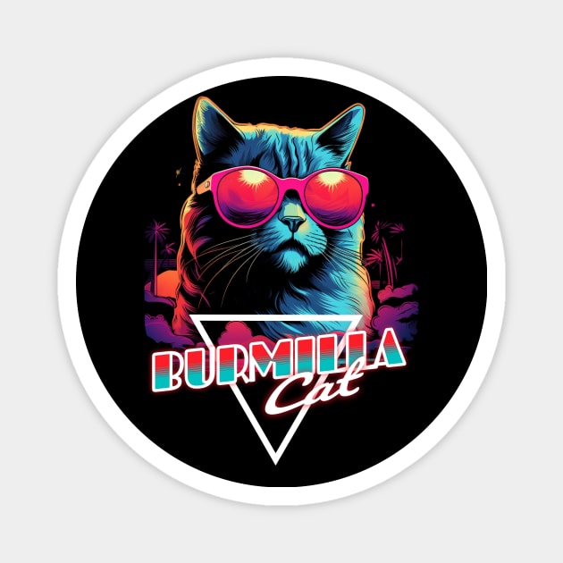 Retro Wave Burmilla Cat Miami Shirt Magnet by Miami Neon Designs